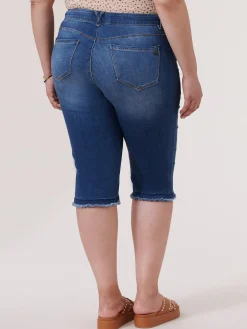 "Ab"solution® Blue Denim Fray Hem Plus Skimmer Capri