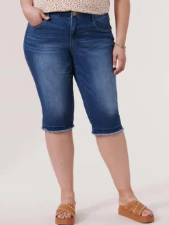 "Ab"solution® Blue Denim Fray Hem Plus Skimmer Capri