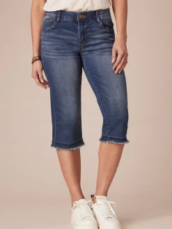 "Ab"solution® Blue Denim Fray Hem Capri Skimmer