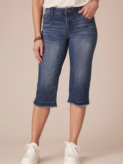 "Ab"solution® Blue Denim Petite Fray Hem Skimmer Capri