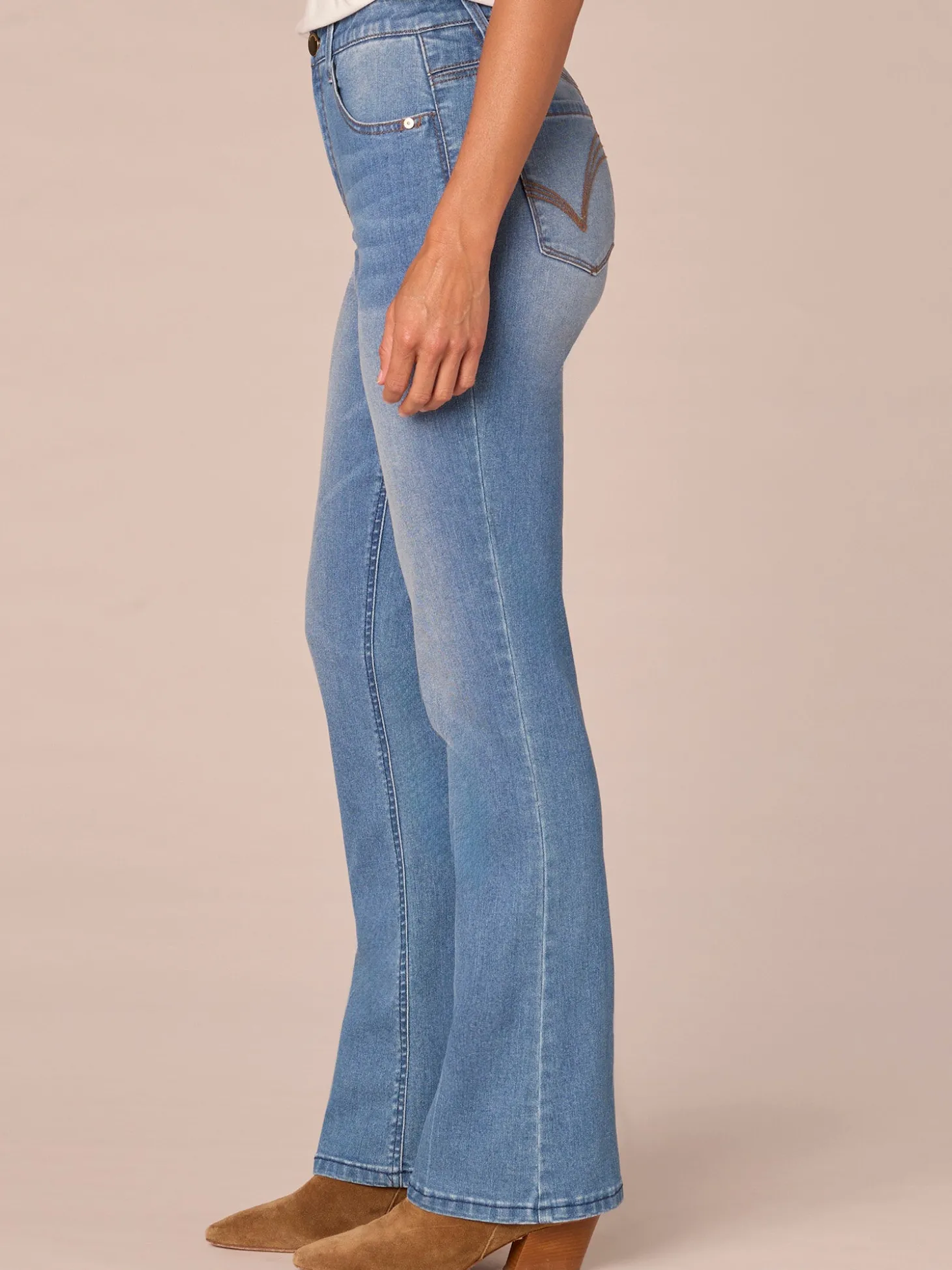 "Ab"solution High Rise Cascading D Pocket Itty Bitty Boot Petite Jeans