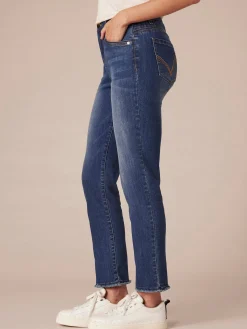 "Ab"solution High Rise Cascading D Fray Hem Slim Straight Petite Jeans