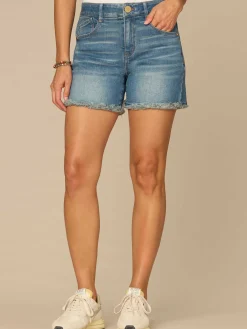 "Ab"solution® High Rise Cascading D Clean Finish Fray Hem Shorts
