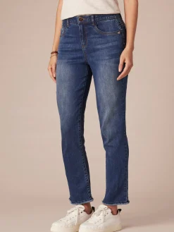 "Ab"solution High Rise Cascading Embroidered "D" Slim Straight Jean