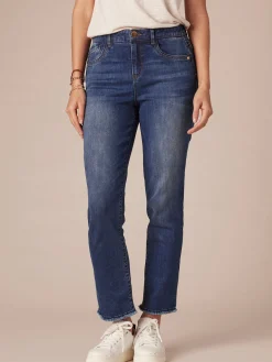 "Ab"solution High Rise Cascading Embroidered "D" Slim Straight Jean