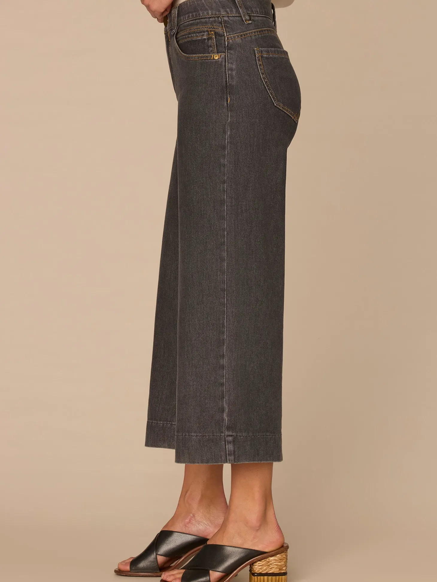 "Ab"solution® High Rise Cropped Petite Wide Leg Jeans in Grey