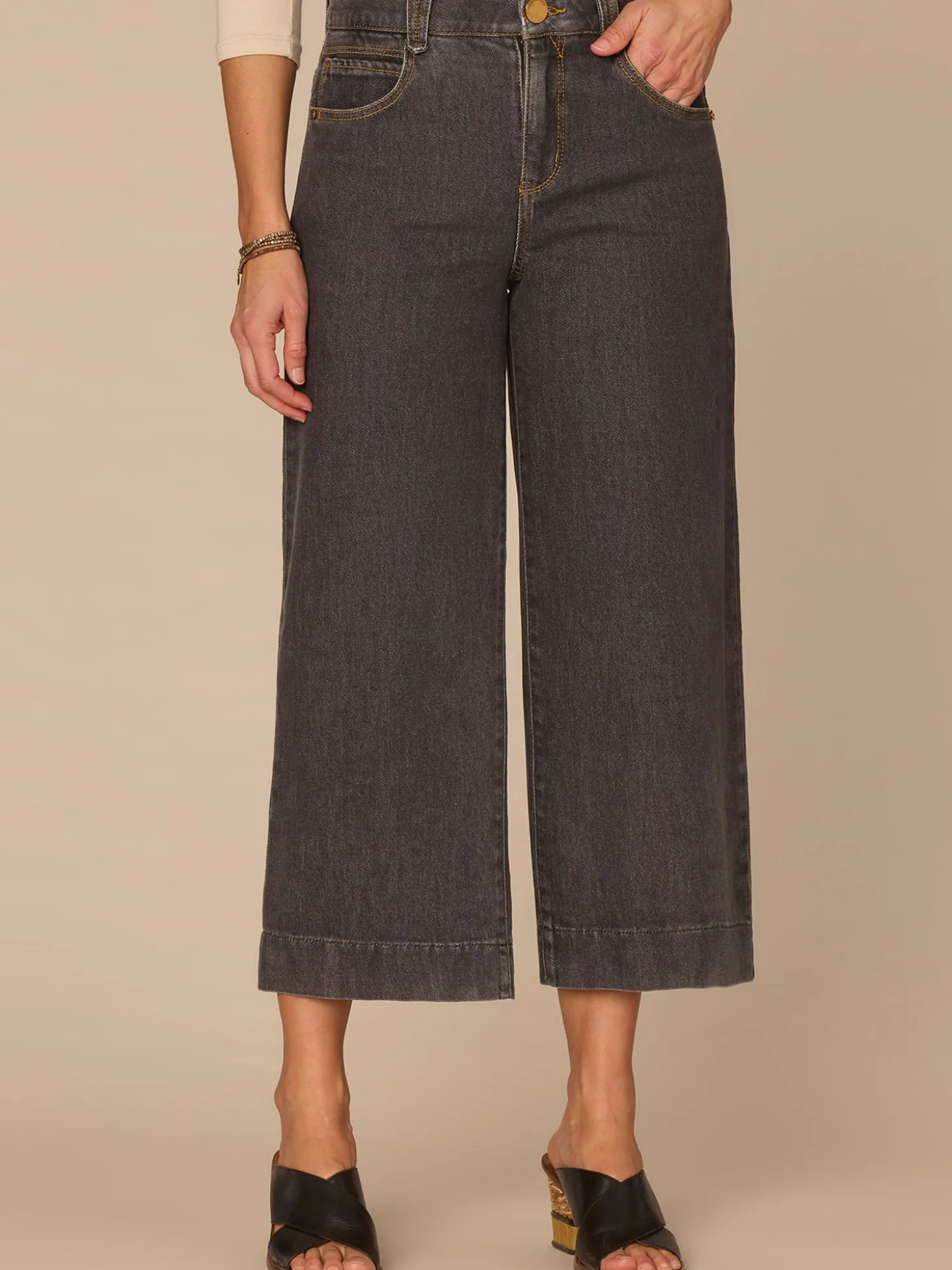 "Ab"solution® High Rise Cropped Petite Wide Leg Jeans in Grey