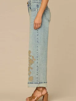 "Ab"solution® High Rise Cuffed Wide Leg Jeans with Floral Embroidery