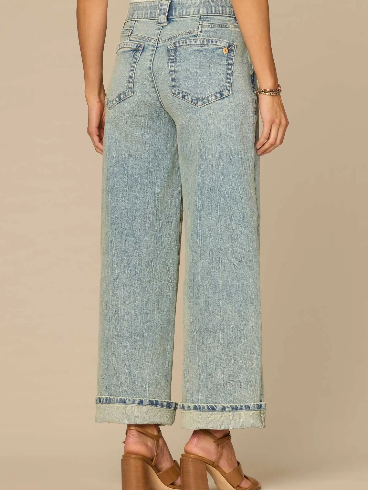 "Ab"solution® High Rise Cuffed Wide Leg Jeans with Floral Embroidery