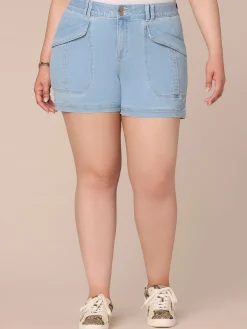 "Ab"solution High Rise Double Button Utility Plus Size Shorts