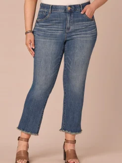 “Ab”solution® High Rise Embroidered Fray Plus Size Slim Straight Jean
