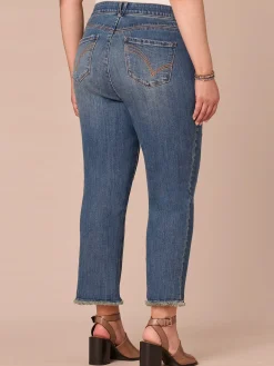 “Ab”solution® High Rise Embroidered Fray Plus Size Slim Straight Jean