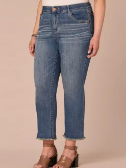 “Ab”solution® High Rise Embroidered Fray Plus Size Slim Straight Jean