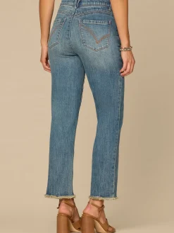 “Ab”solution® High Rise Embroidered Pocket Fray Hem Slim Straight Jean