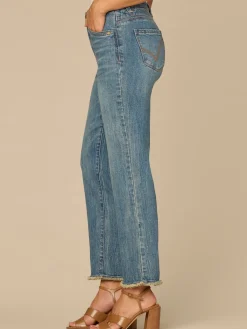 “Ab”solution® High Rise Embroidered Pocket Fray Hem Slim Straight Jean