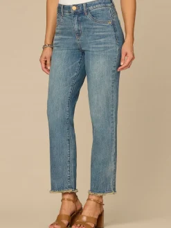 “Ab”solution® High Rise Embroidered Pocket Fray Hem Slim Straight Jean