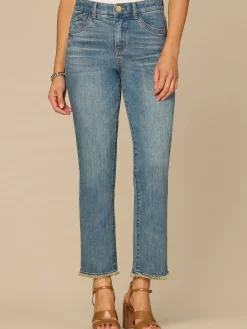 “Ab”solution® High Rise Embroidered Frayed Petite Slim Straight Jean