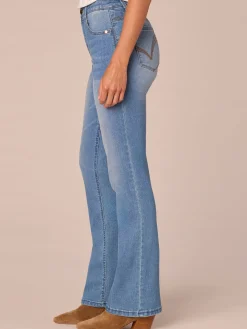 "Ab"solution High Rise Embroidered Cascading D Itty Bitty Boot Jeans