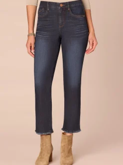 “Ab”solution® High Rise Fray Slim Straight Jeans with Cascading D