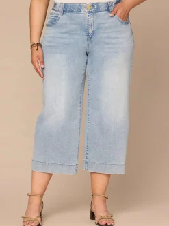 "Ab"solution® High Rise Light Blue Cropped Plus Size Wide Leg Jeans