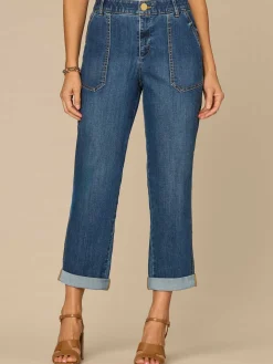 "Ab"solution® High Rise Patch Pocket Roll Cuff Petite Utility Jeans
