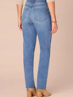 "Ab"solution® High Rise Petite Straight Leg Jeans in Mid Blue