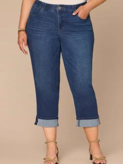 "Ab"solution® High Rise Round Up Yoke Cuffed Plus Size Boyfriend Jeans