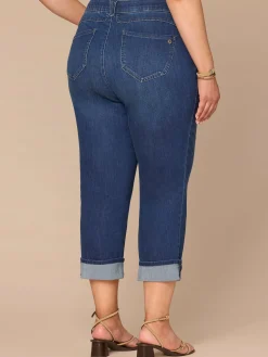"Ab"solution® High Rise Round Up Yoke Cuffed Plus Size Boyfriend Jeans