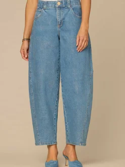 "Ab"solution® High Rise Side Panel Barrel Leg Jeans with Snap Hem