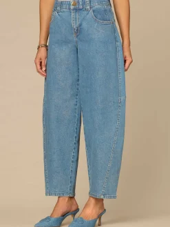 "Ab"solution® High Rise Side Panel Barrel Leg Jeans with Snap Hem
