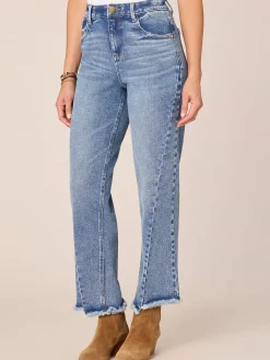 "Ab"solution® High Rise Spliced Frayed Ankle Straight Leg Petite Jeans