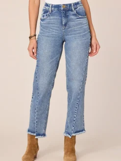 "Ab"solution® High Rise Spliced Frayed Ankle Straight Leg Petite Jeans