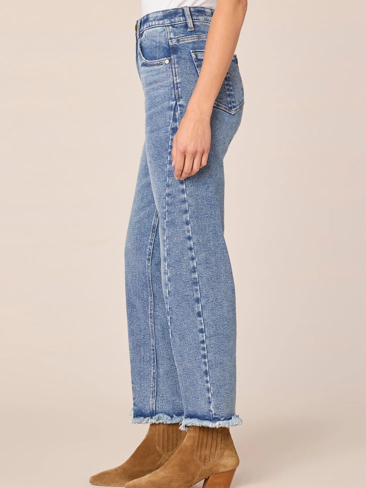 "Ab"solution® High Rise Spliced Frayed Ankle Straight Leg Petite Jeans