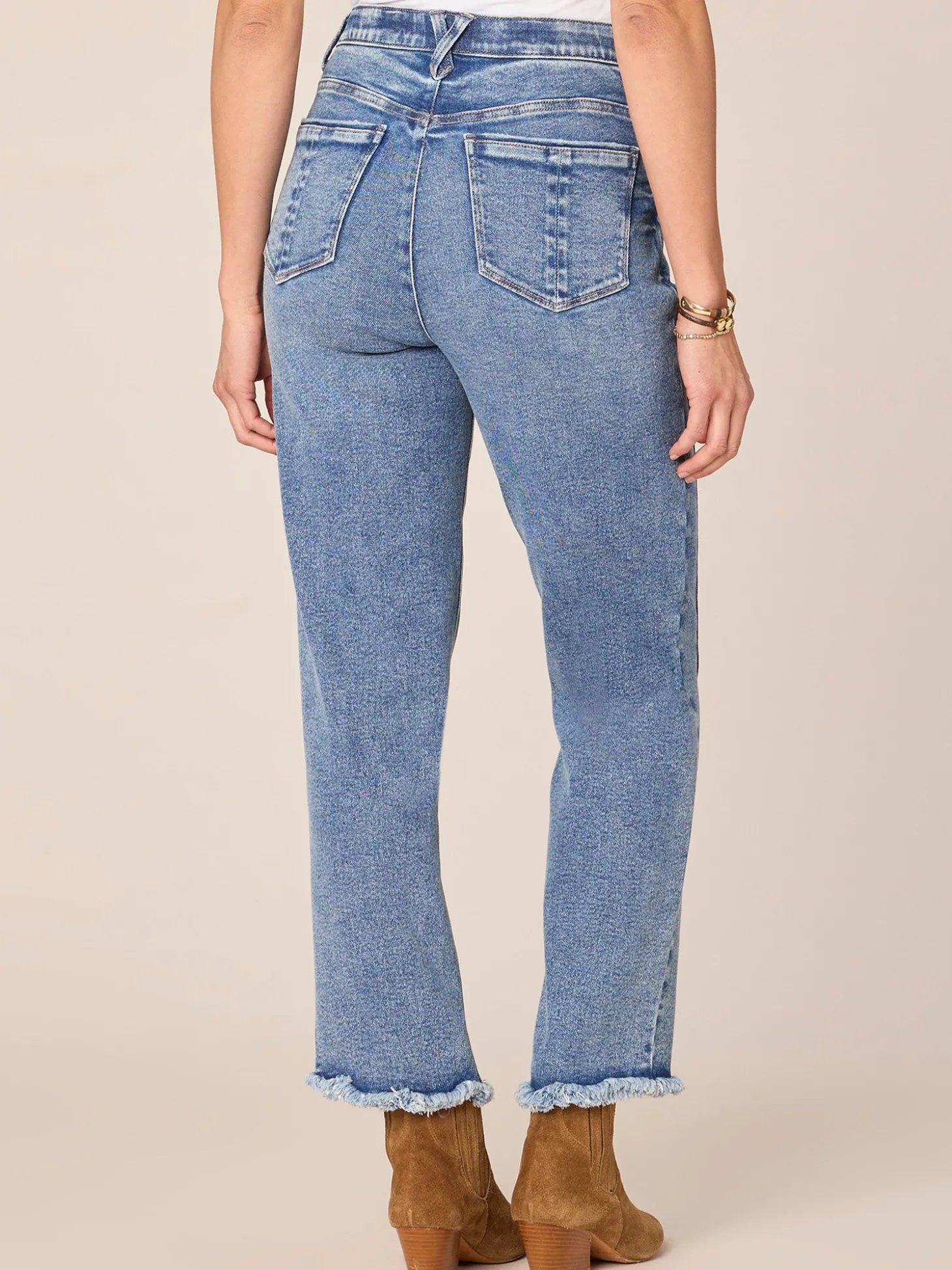 "Ab"solution® High Rise Spliced Frayed Ankle Straight Leg Petite Jeans