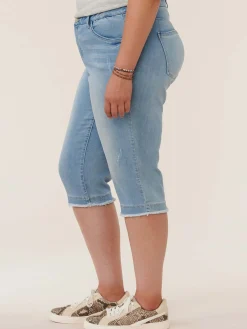 "Ab"solution® Light Blue Denim Fray Hem Plus Skimmer Jeans