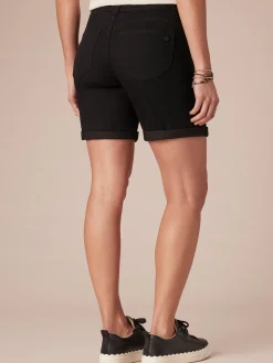 "Ab"solution® Mid-Rise Black Roll Cuff Petite Short