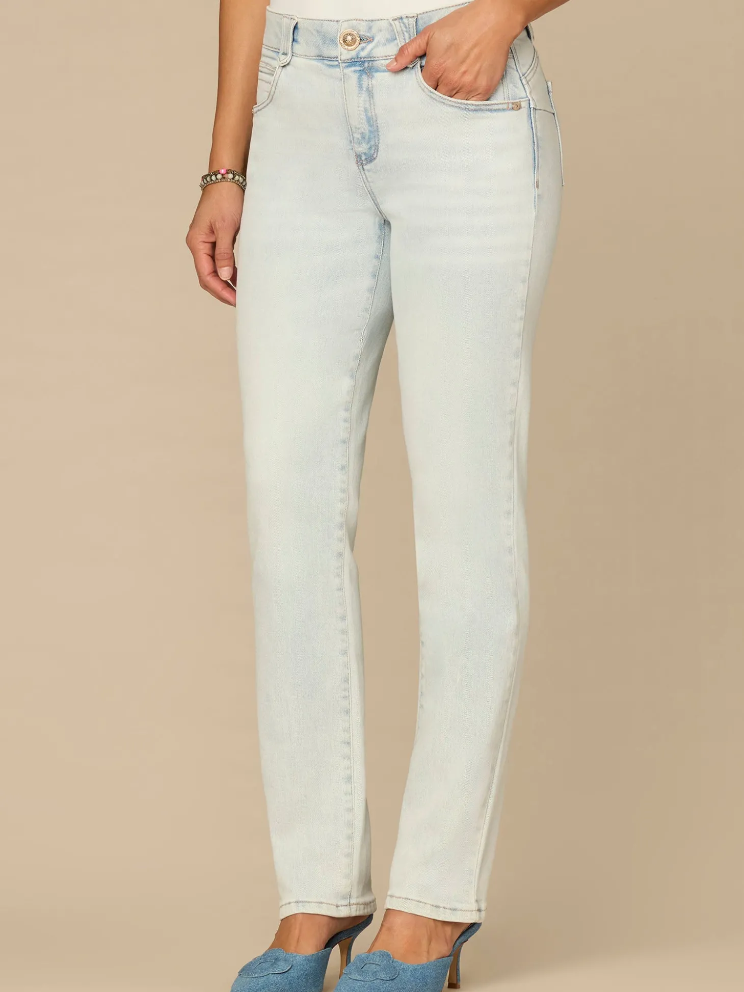 “Ab”solution® Mid-Rise Bleached Blue Booty Lift Straight Leg Jeans