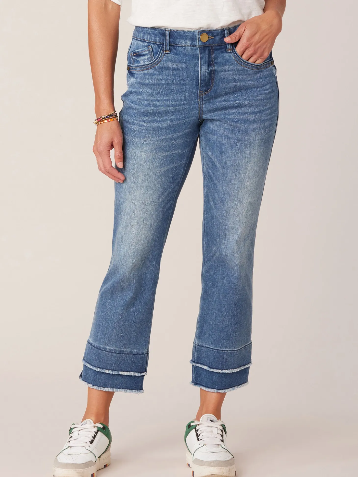 "Ab"solution® Mid-Rise Blue Double Layer Fray Hem Kick Flare Jeans