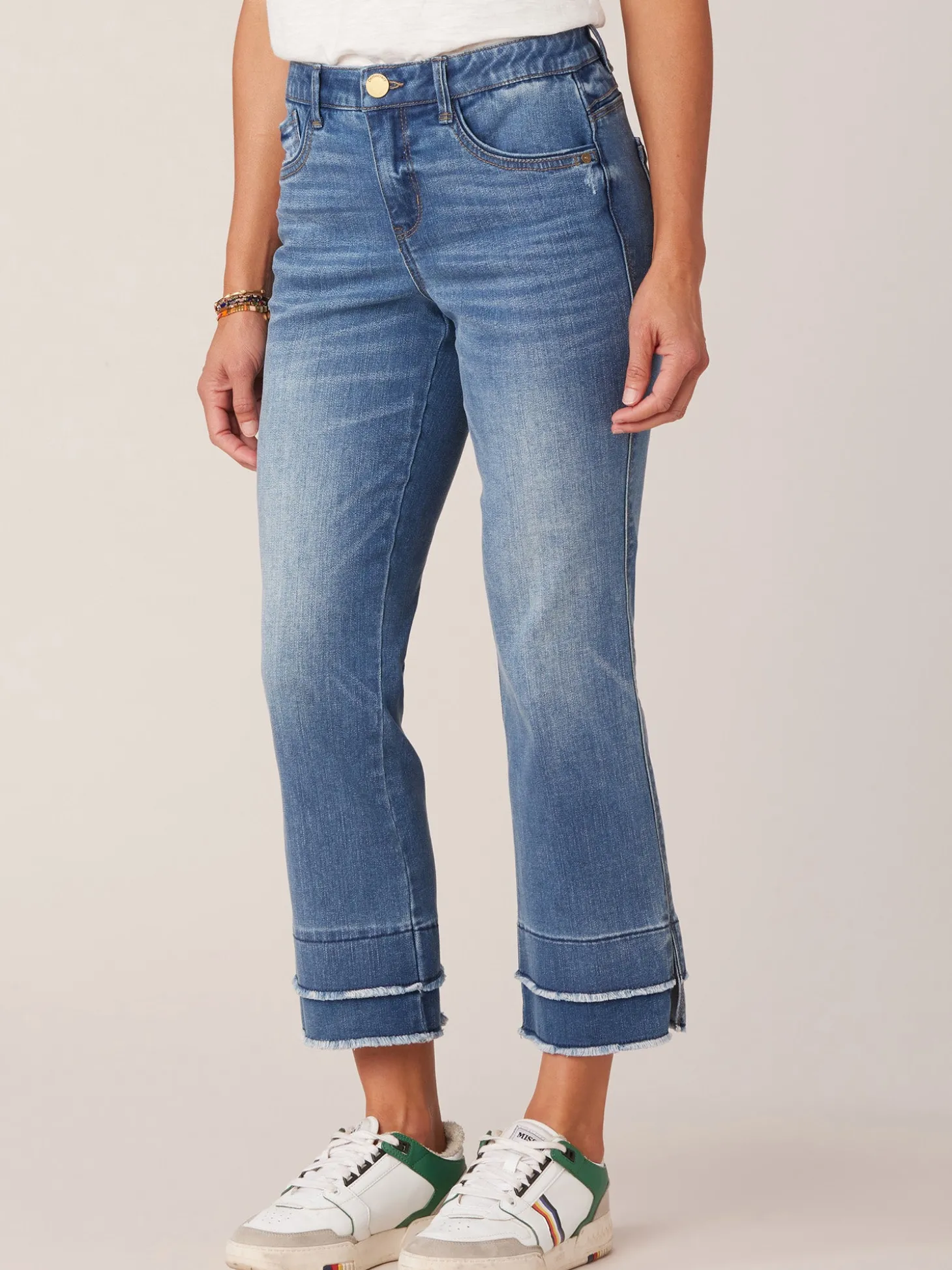 "Ab"solution® Mid-Rise Blue Double Layer Fray Hem Kick Flare Jeans
