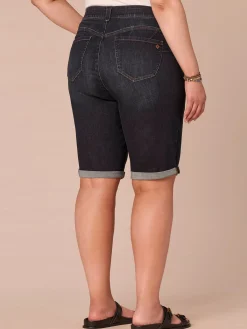 “Ab”solution® Mid-Rise Dark Indigo Artisanal Plus Size Bermuda Shorts