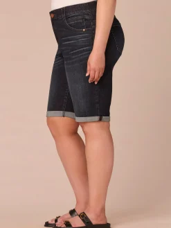 “Ab”solution® Mid-Rise Dark Indigo Artisanal Plus Size Bermuda Shorts