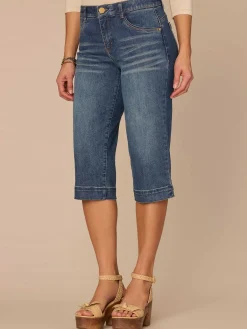 "Ab"solution® Mid-Rise 3D Embroidered Bow Pocket Petite Skimmer Jeans