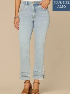 “Ab”solution® Mid-Rise Double Layer Fray Hem Plus Size Kick Flare Jean