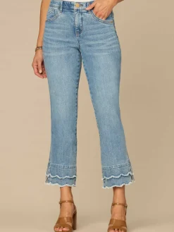 "Ab"solution® Mid-Rise Double Scallop Fray Hem Petite Kick Flare Jean