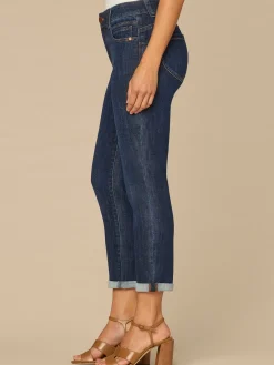 “Ab”solution® Mid-Rise Indigo Ankle Skimmer Jeans with Roll Cuff Hem