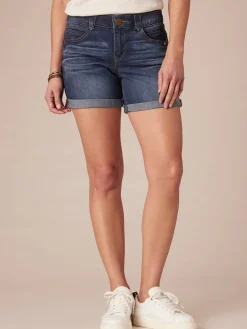 “Ab”solution® Mid-Rise Indigo Booty Lift Petite Shorts