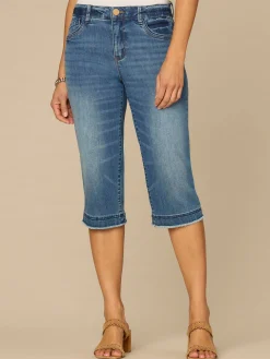 “Ab”solution® Mid-Rise Mid Blue Artisanal Fray Hem Skimmer Jeans