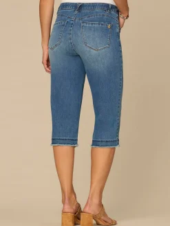 “Ab”solution® Mid-Rise Mid Blue Artisanal Fray Hem Petite Skimmer Jean