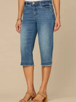 “Ab”solution® Mid-Rise Mid Blue Artisanal Fray Hem Petite Skimmer Jean