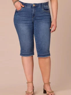 “Ab”solution® Mid-Rise Mid Blue Artisanal Fray Plus Size Skimmer Jeans